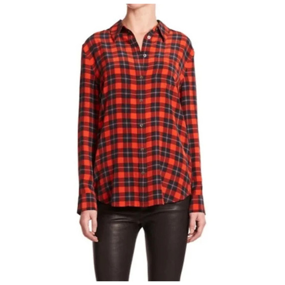 NWOT Equipment Reese Red Plaid Silk button down blouse Shirt Small - Picture 1 of 6